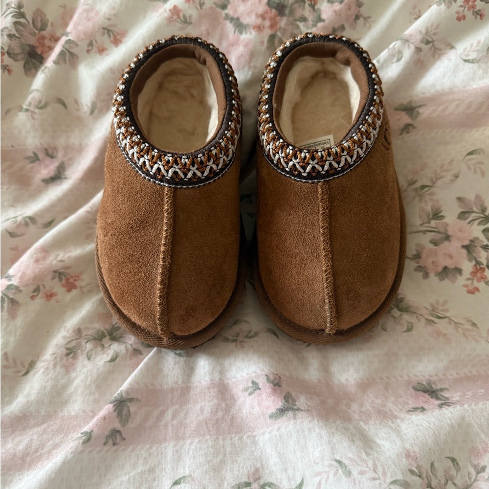 UGG Brown Kids Slippers with Beaded Trim
